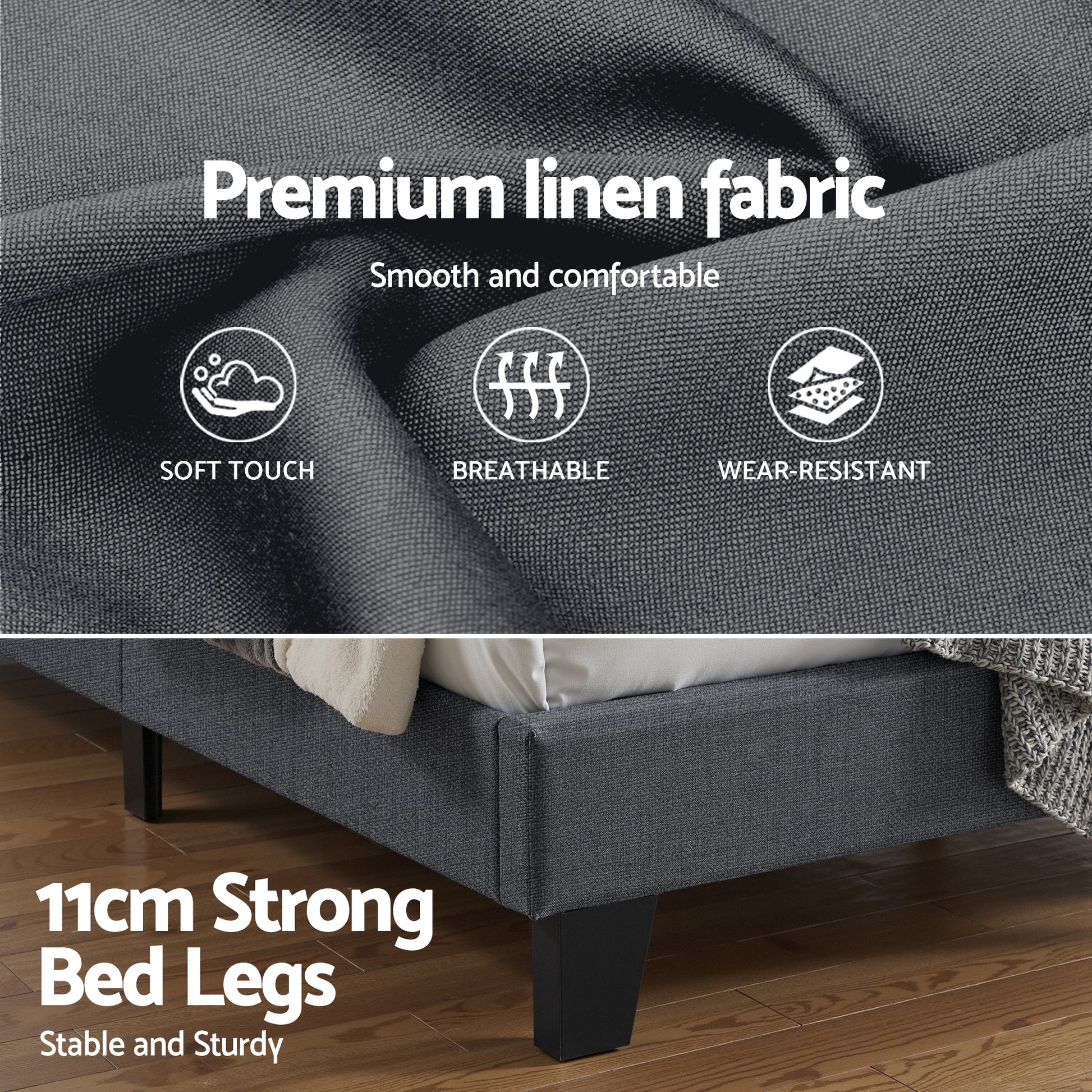 Double Package | Hush Linen Bed Frame Dark Grey & Serenity Euro Top Mattress (Medium Firm)-8