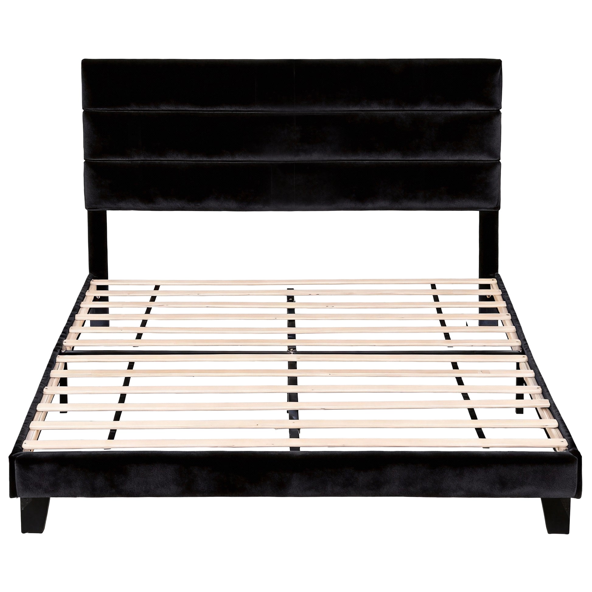 Hush King Upholstered Bed Frame with Linen Headboard - Black-3