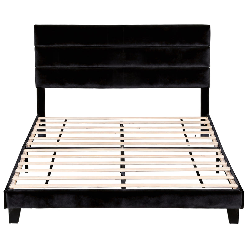 Hush King Upholstered Bed Frame with Linen Headboard - Black-3