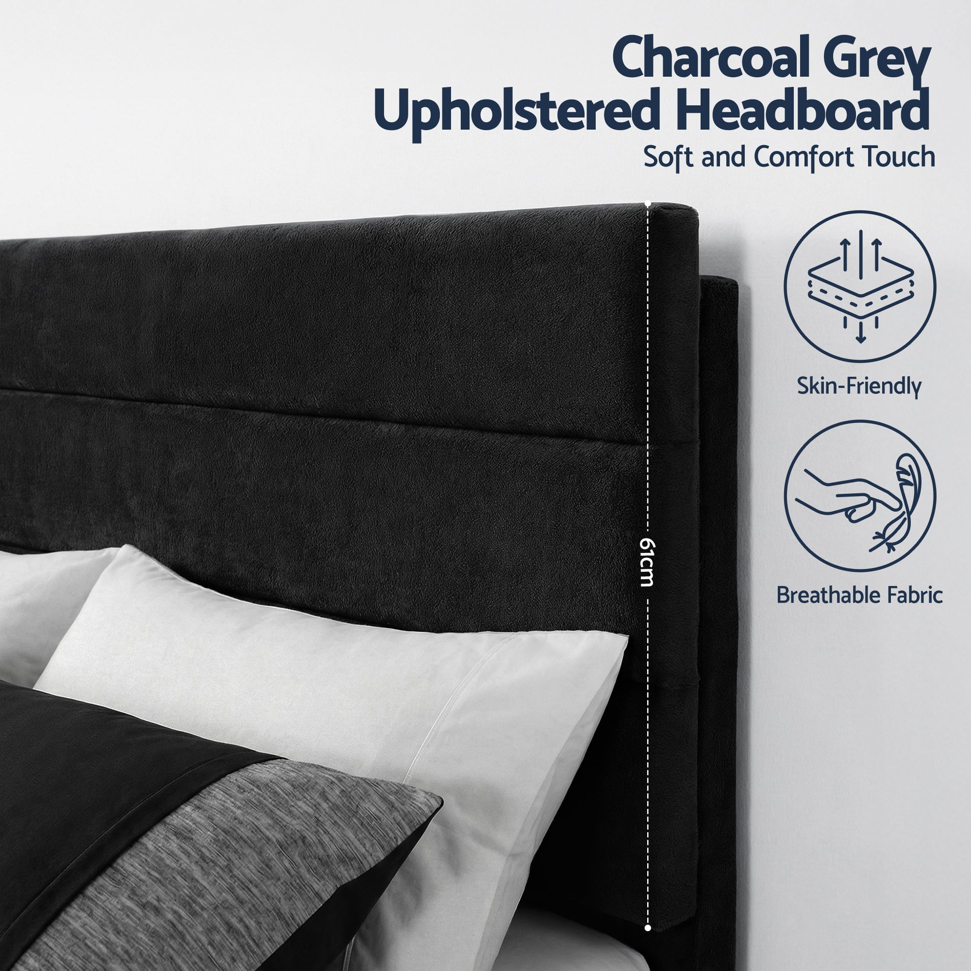 Hush King Upholstered Bed Frame with Linen Headboard - Black-5