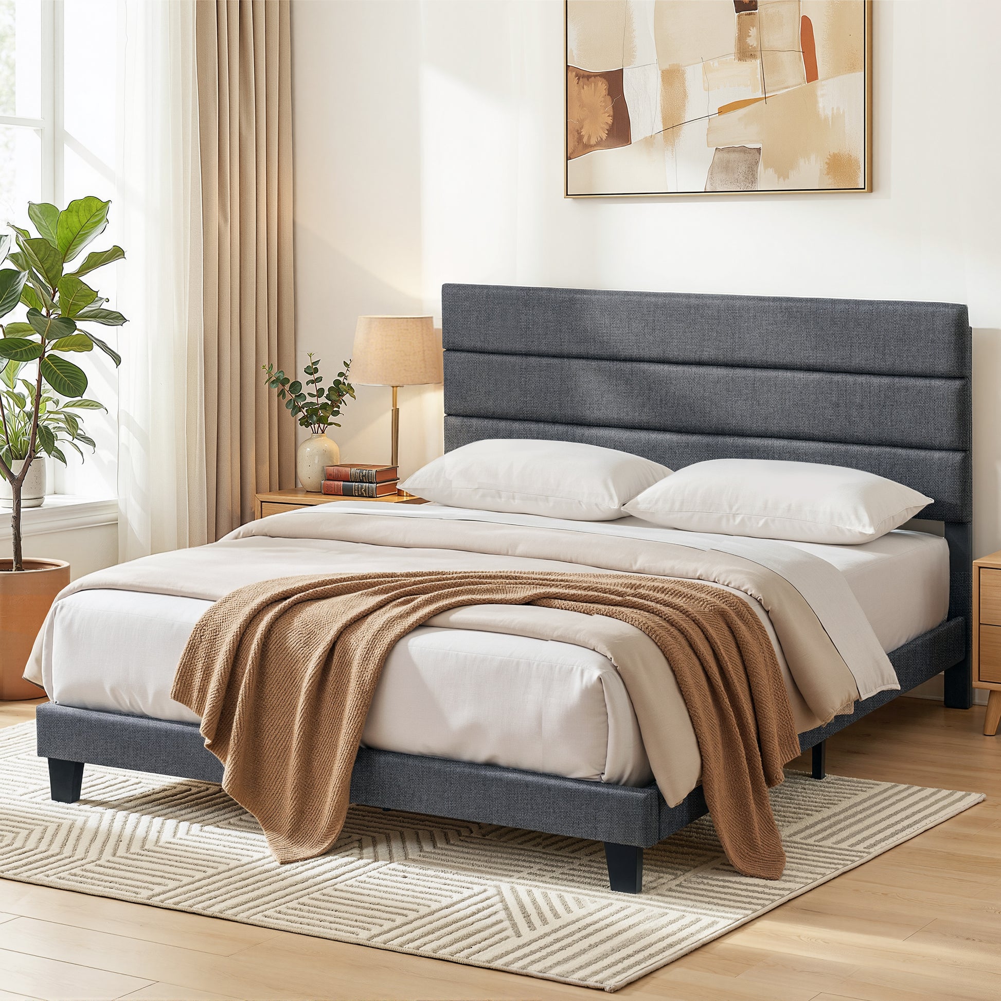 Hush King Linen Upholstered Bed Frame - Dark Grey-9