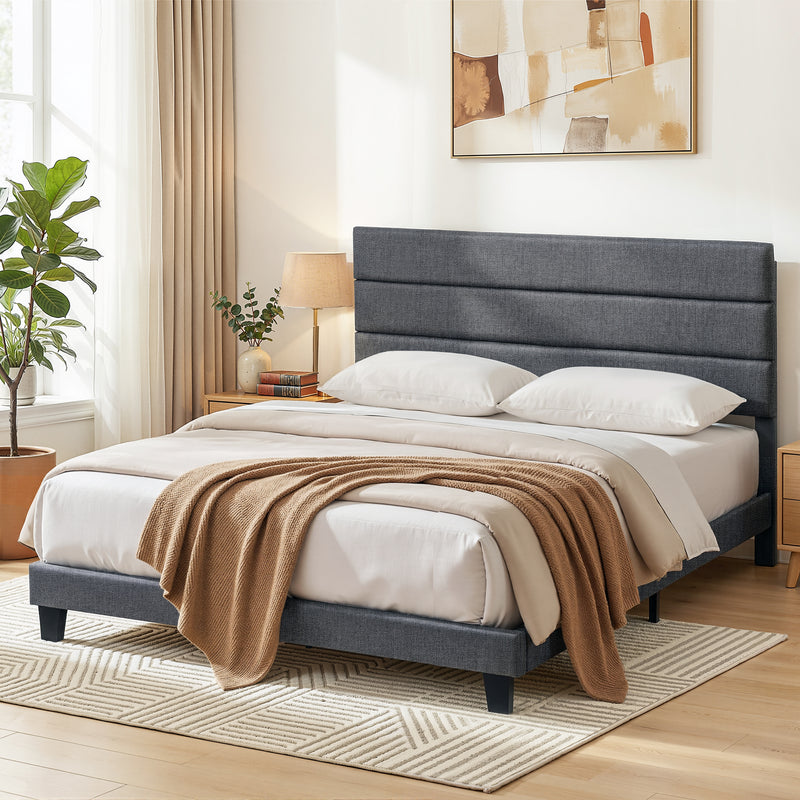 Hush King Linen Upholstered Bed Frame - Dark Grey-9