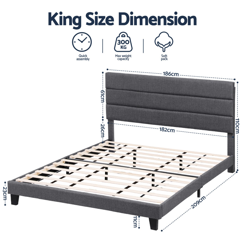 Hush King Linen Upholstered Bed Frame - Dark Grey-2