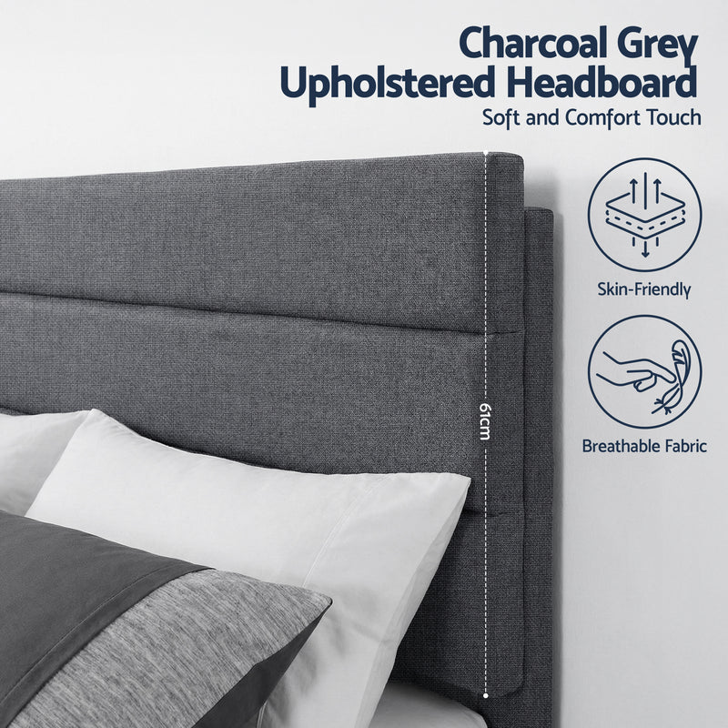 Hush King Linen Upholstered Bed Frame - Dark Grey-5