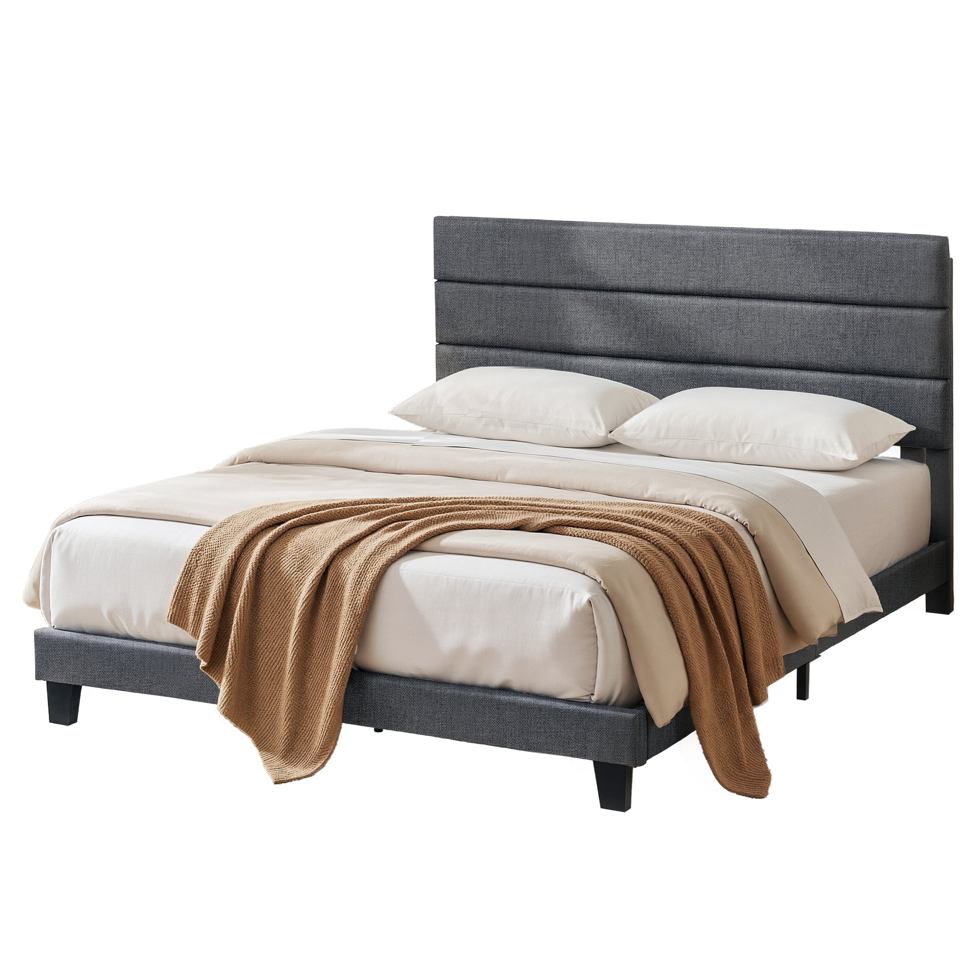 Hush King Linen Upholstered Bed Frame - Dark Grey-8