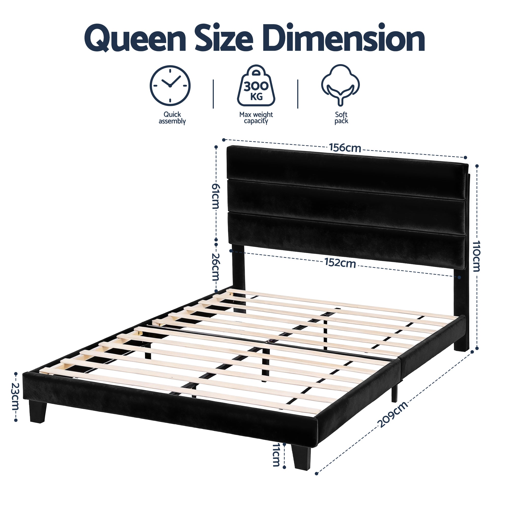 Queen Package | Hush Velvet Bed Frame Black & Serenity Euro Top Mattress (Medium Firm)
