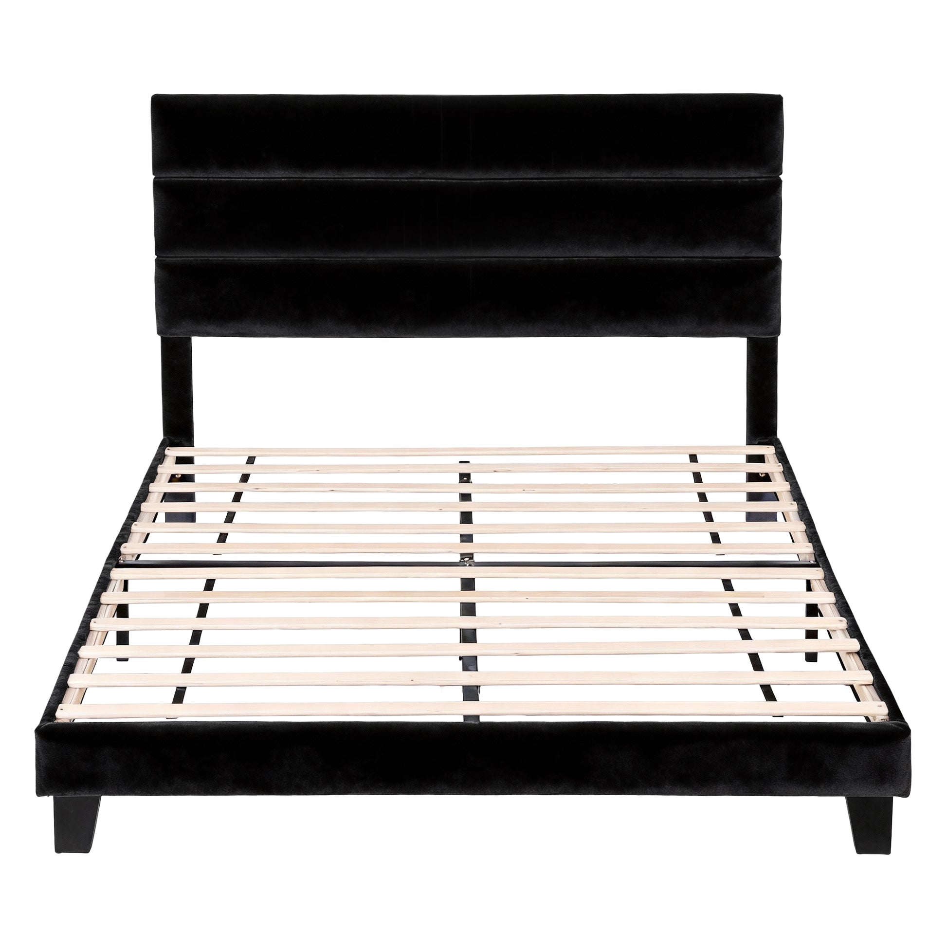 Hush Queen Upholstered Bed Frame with Linen Headboard - Black-3