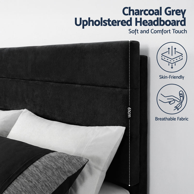 Hush Queen Upholstered Bed Frame with Linen Headboard - Black-5