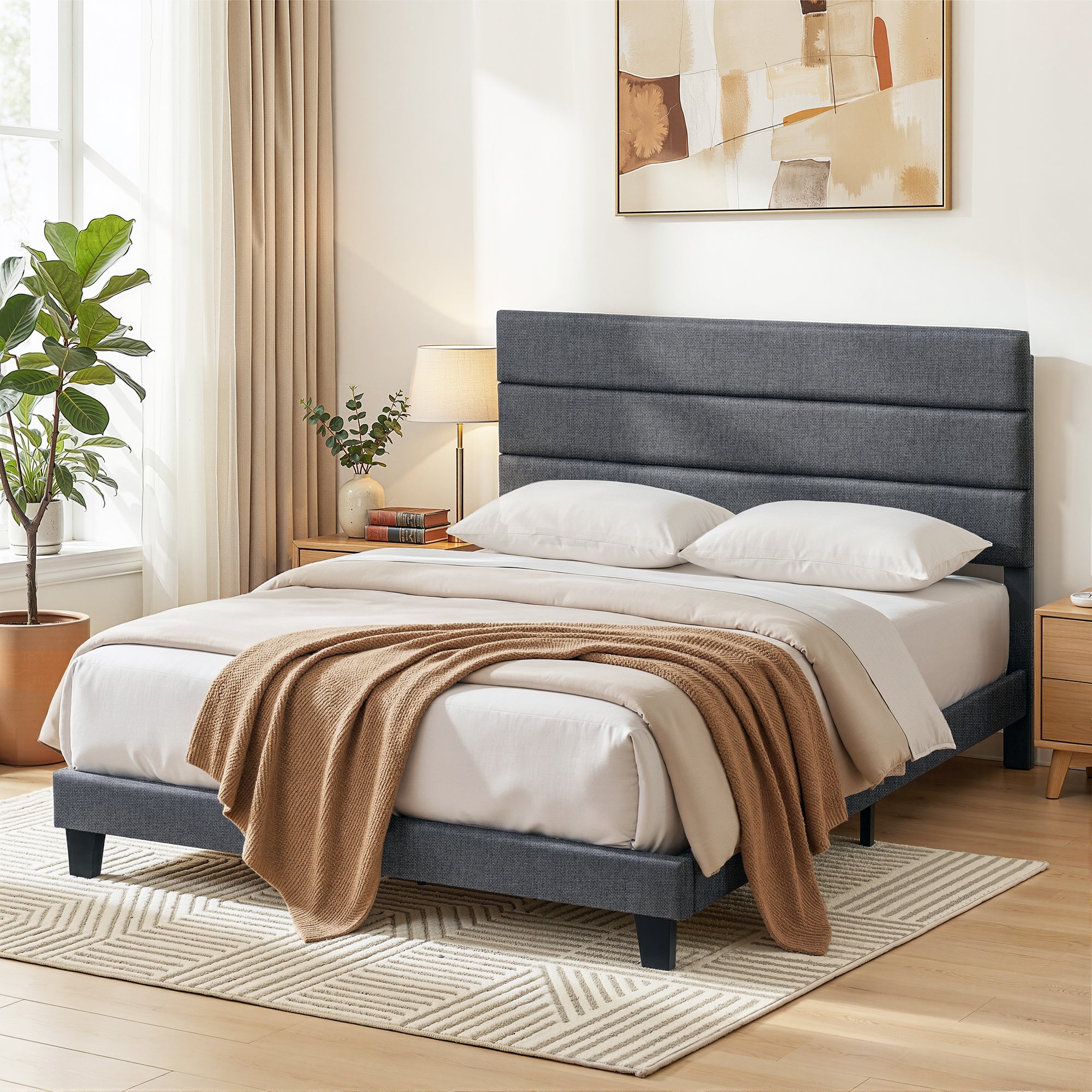 Hush Queen Linen Upholstered Bed Frame - Dark Grey