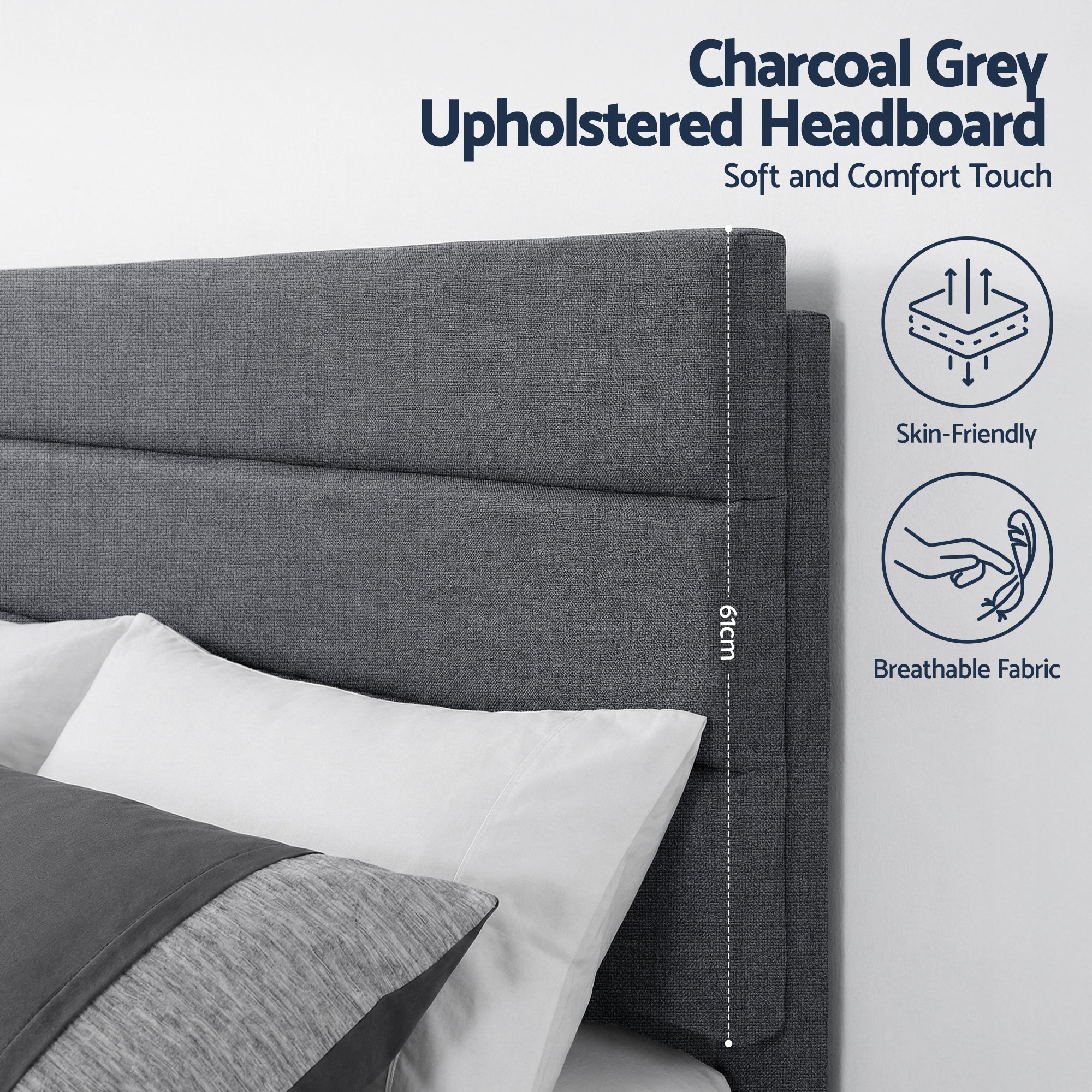 Hush Queen Linen Upholstered Bed Frame - Dark Grey