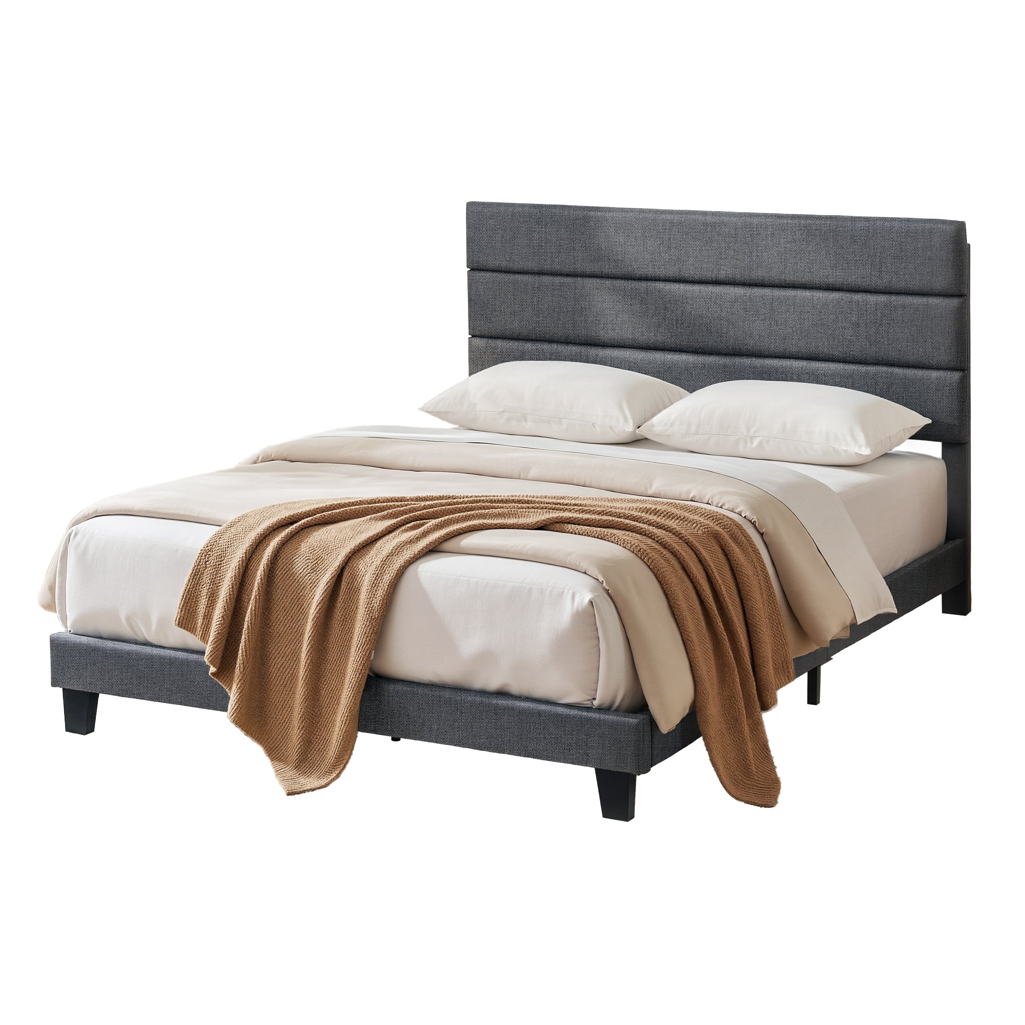 Queen Package | Hush Linen Bed Frame Dark Grey & Serenity Euro Top Mattress (Medium Firm)