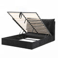 Queen Gas Lift Storage Bed Frame with LED Light & USB Type-C Charging Station - Black Velvet