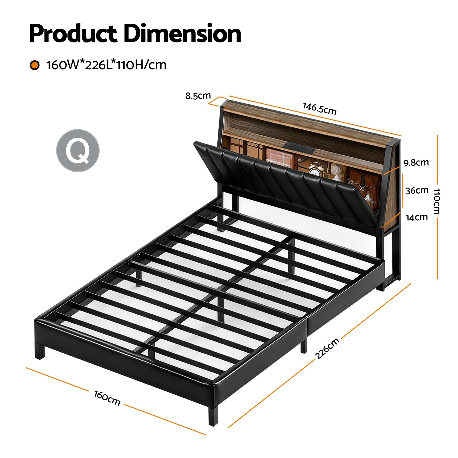 Jindara Smart LED Queen Bed Frame – Black-3