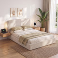 Double Bed Frame with 100cm Bouclé Headboard, USB-C Ports & Night Lights