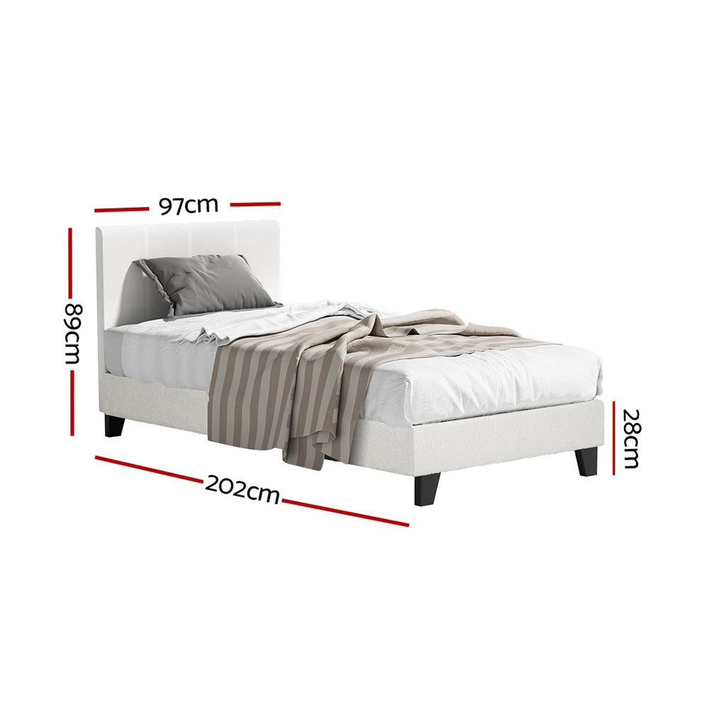 Coogee Single Bed Frame Cuddly White Bouclé