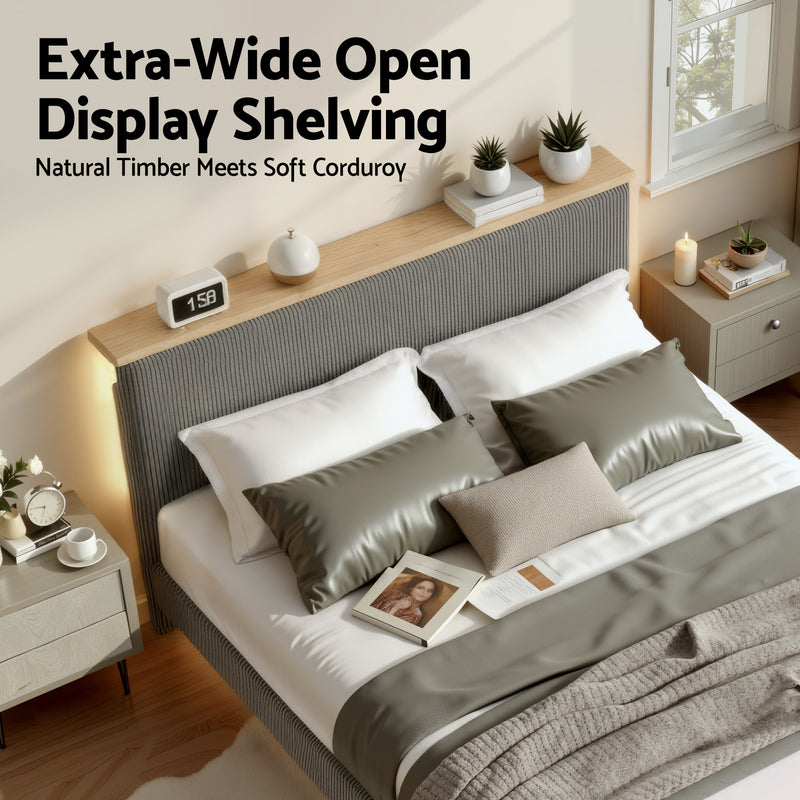 Royce Double Upholstered LED Bed Frame with Adjustable Headboard - Grey Velvet-6