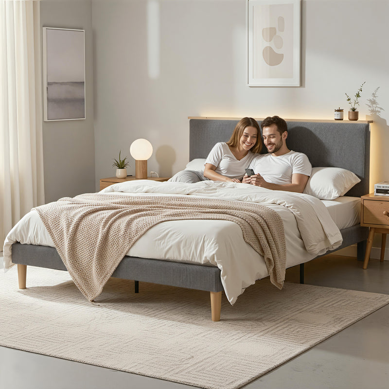 Royce Double Upholstered LED Bed Frame with Adjustable Headboard - Grey Velvet-7