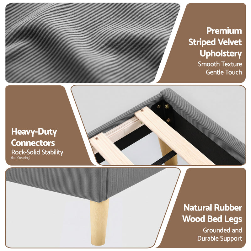 Royce Double Upholstered LED Bed Frame with Adjustable Headboard - Grey Velvet-8