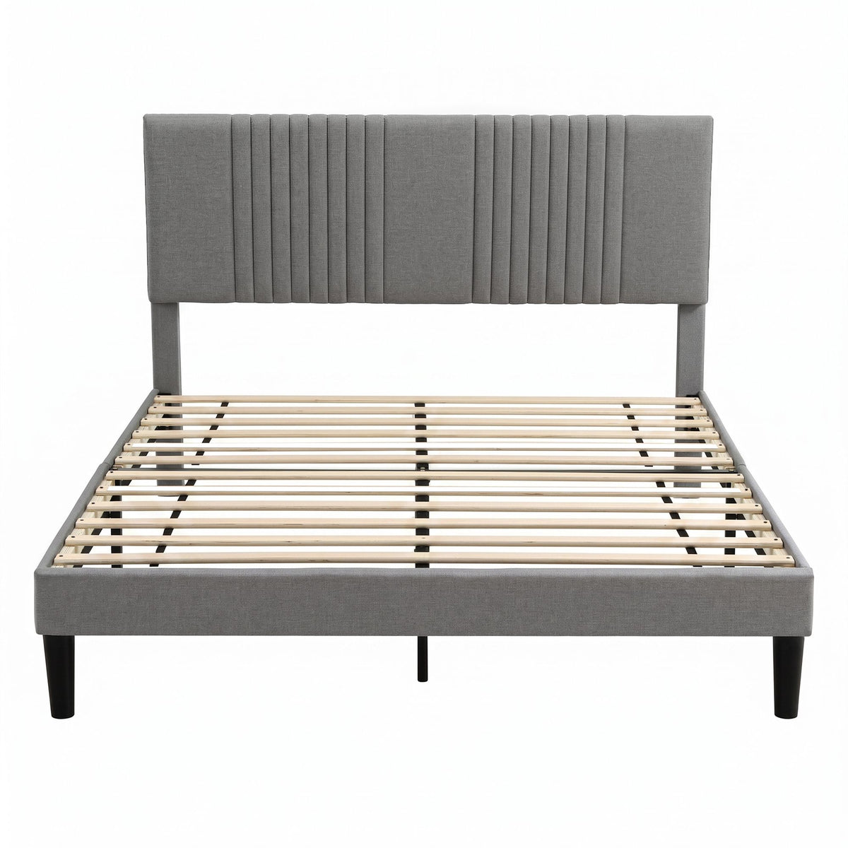 Double Bed Frame with Adjustable Upholstered Headboard 300kg Capacity - Grey