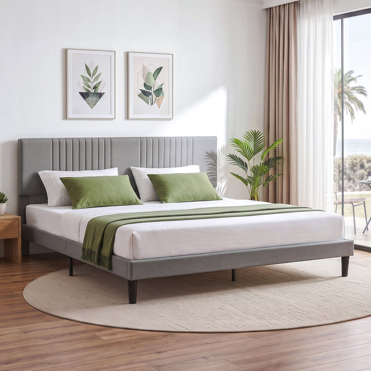 King Adjustable Headboard Bed Frame 300kg Capacity - Grey
