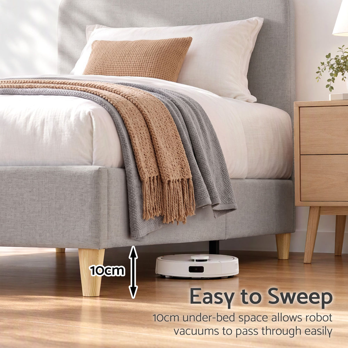 King Single Upholstered Bed Frame with Headboard - Grey