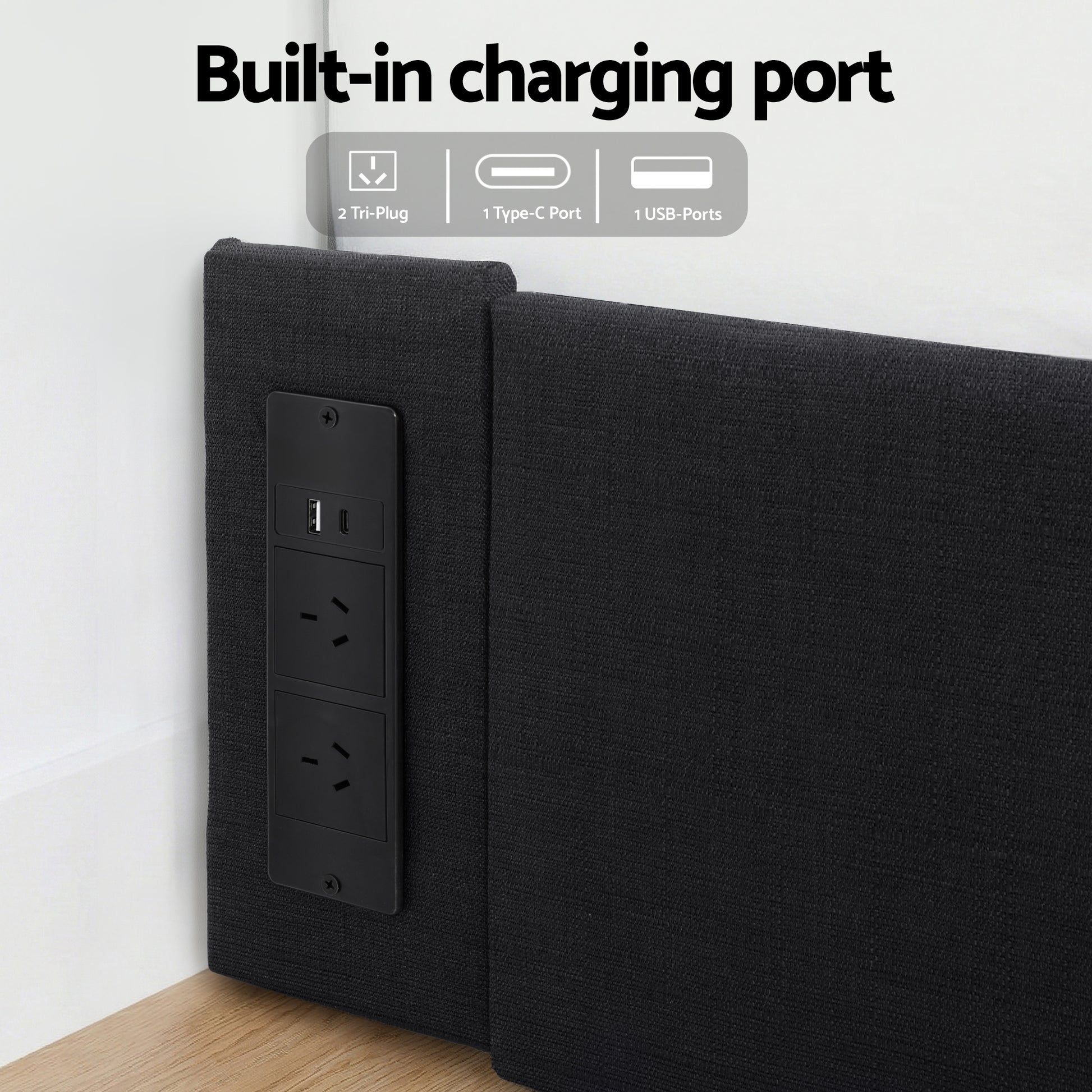 Double Bed Frame with Storage Drawers RGB Lights Charging Station Upholstered Fabric-7