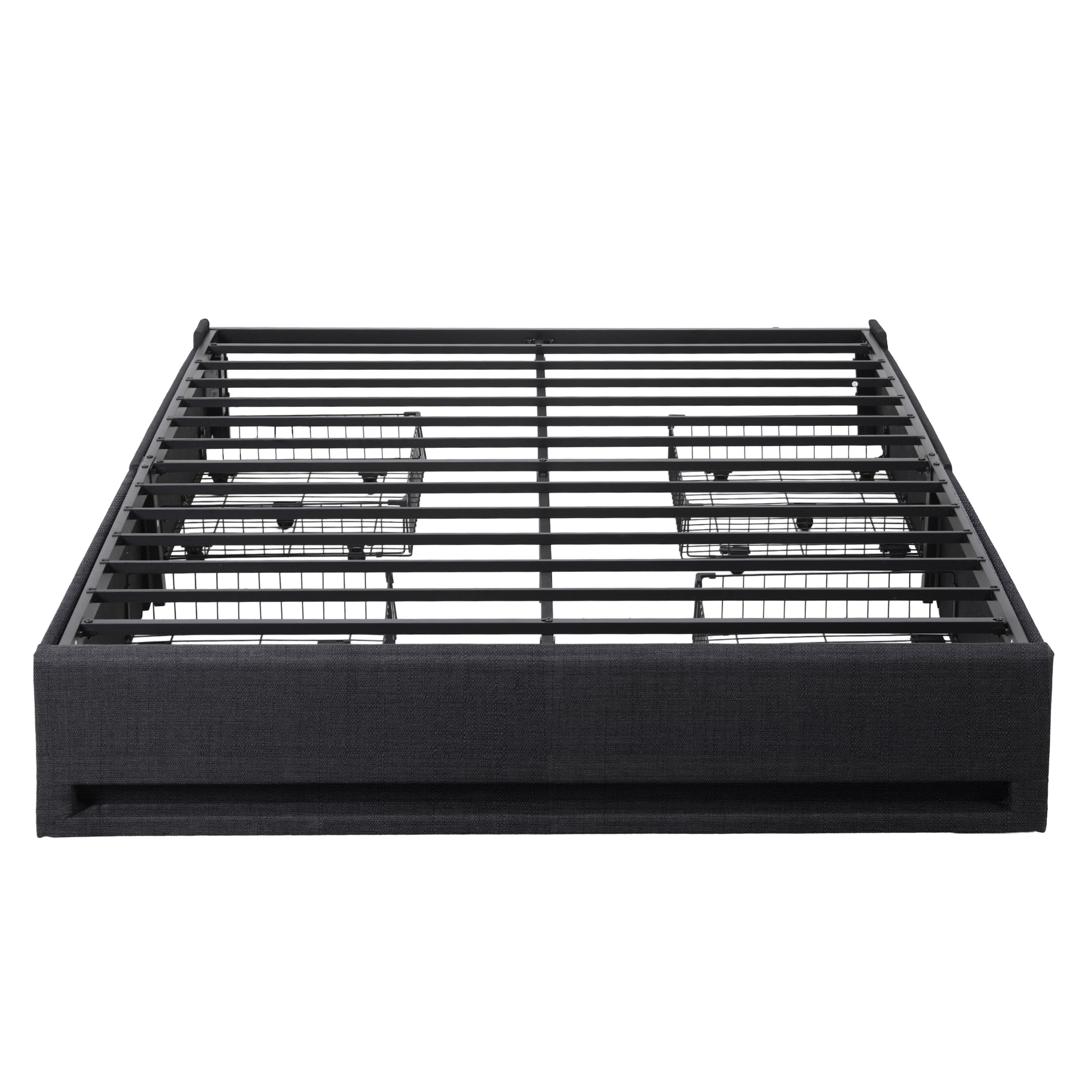 Queen Bed Frame with Storage Drawers RGB Lights Charging Station Upholstered Fabric-3