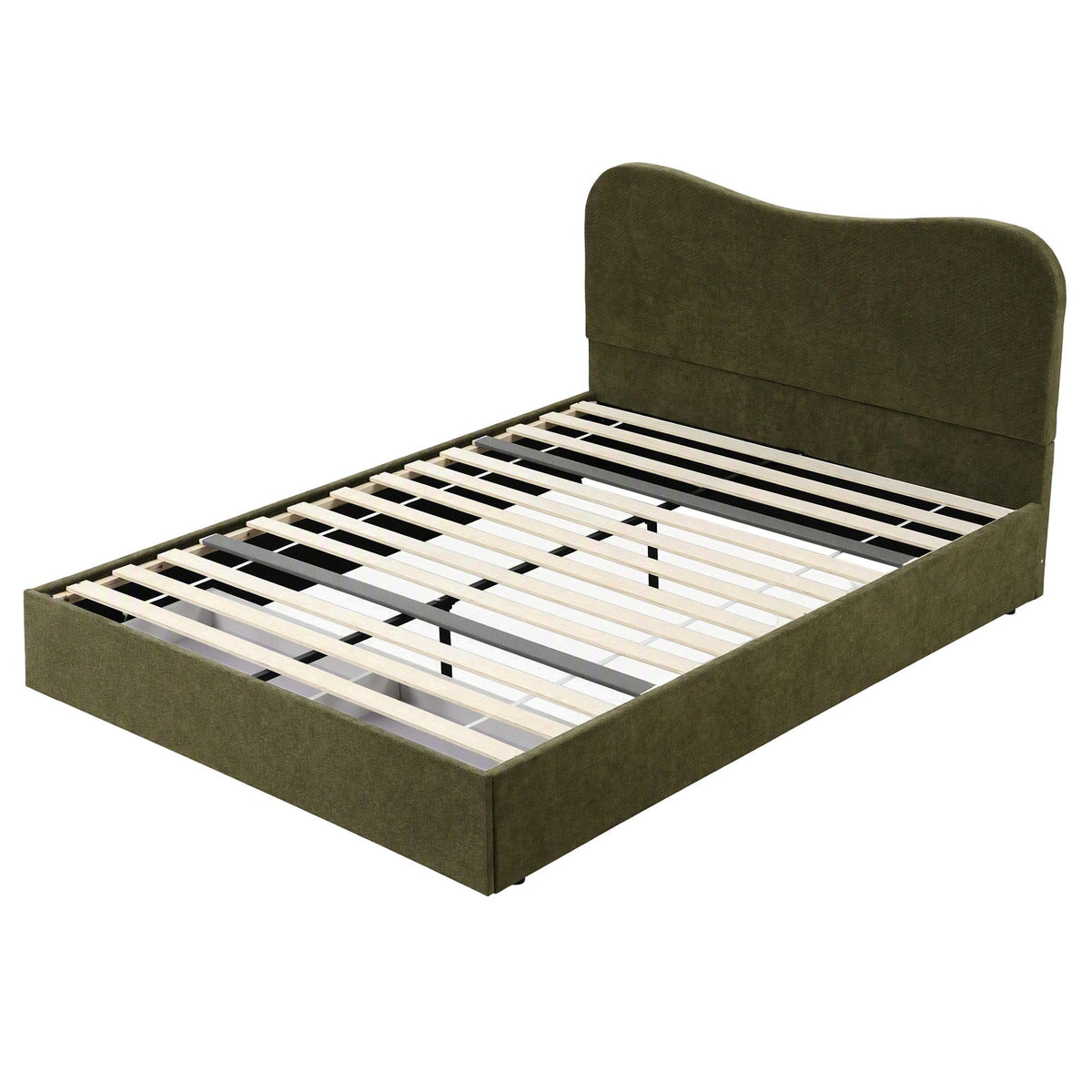 Double Bed Frame with Storage Drawer and Chenille Curved Headboard