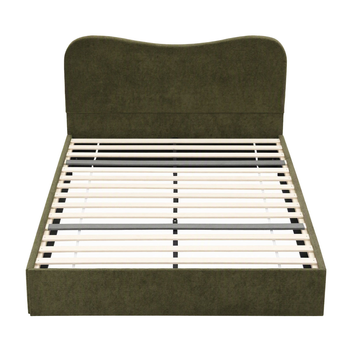 Double Bed Frame with Storage Drawer and Chenille Curved Headboard