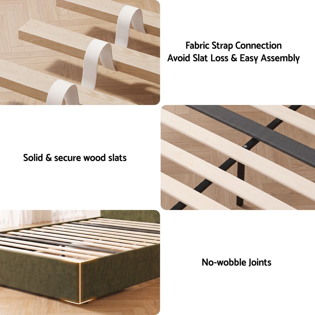 Queen Bed Frame with Storage Drawer and Chenille Curved Headboard
