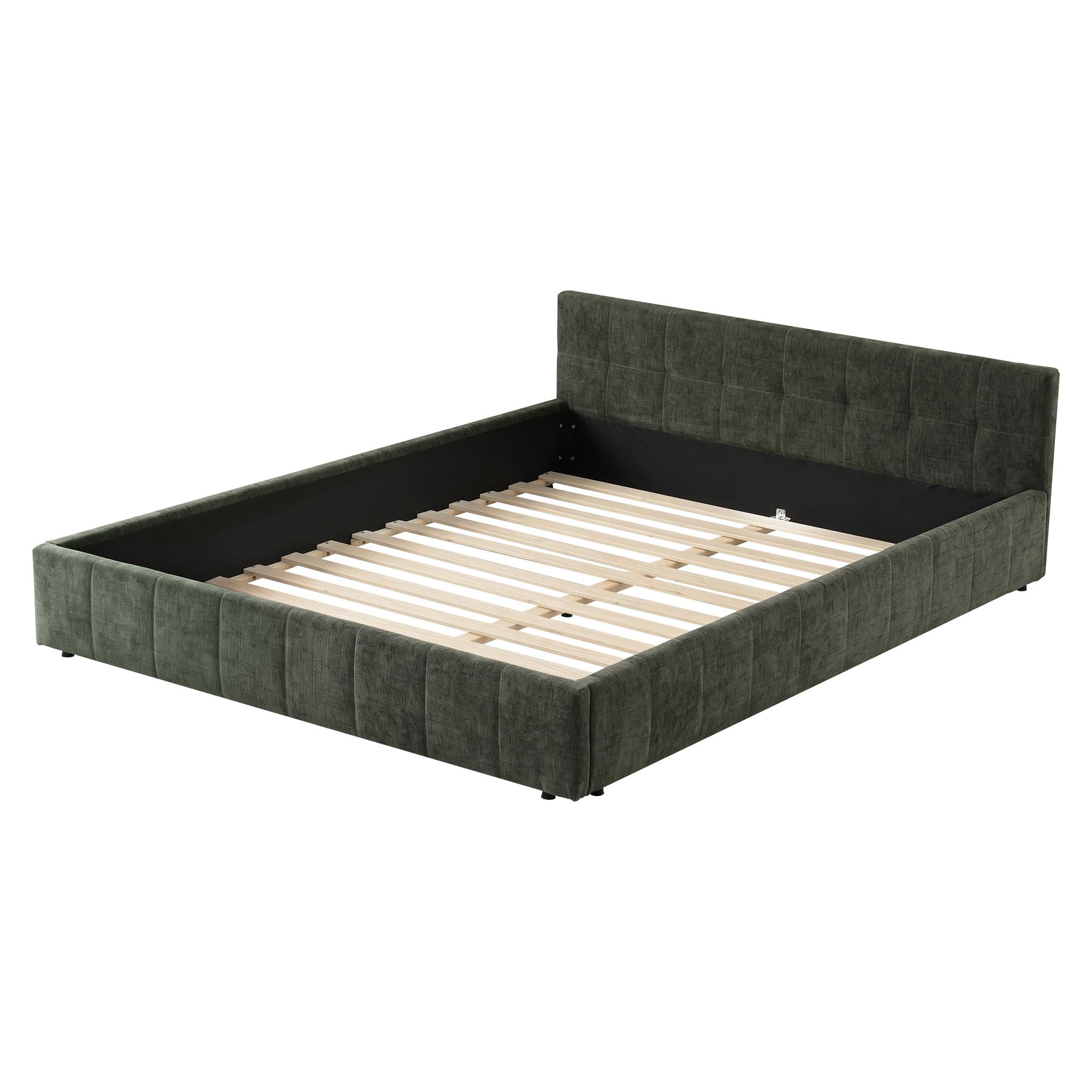 Double Bed Frame Chenille Heavy Duty Platform Base Green 300kg Support No Box Spring Needed