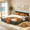 King Bed Frame Chenille Heavy Duty Platform Base Green 300kg Support No Box Spring Needed