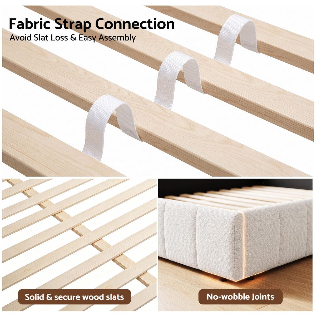 Queen Upholstered Bed Frame with USB & Type-C Charging, LED Lights & Tufted Headboard