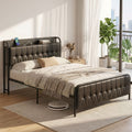 Double Bed Frame with Storage Headboard and SAA Certified Charging Station - PU Leather