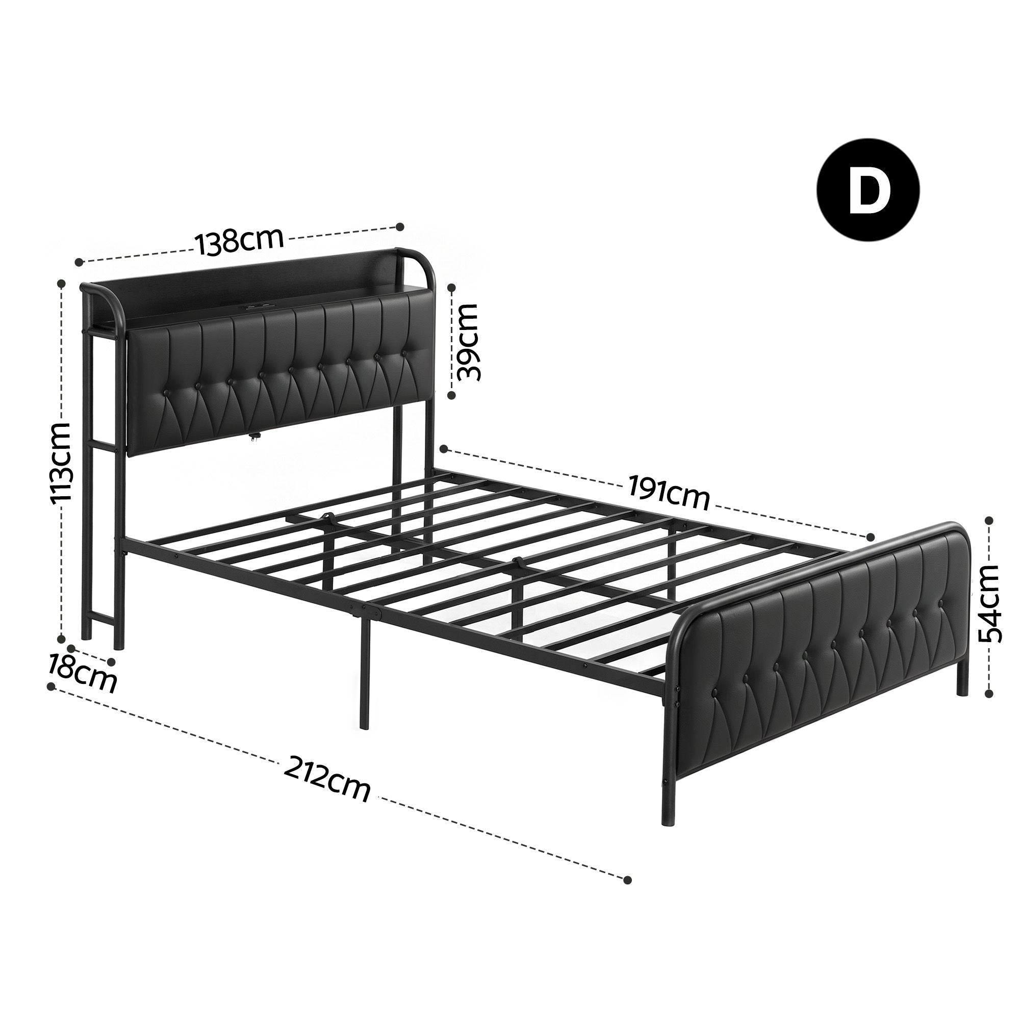 Double Bed Frame with Storage Headboard SAA Certified Charging Station