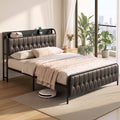 Queen Bed Frame with Storage Headboard and SAA Certified Charging Station - PU Leather