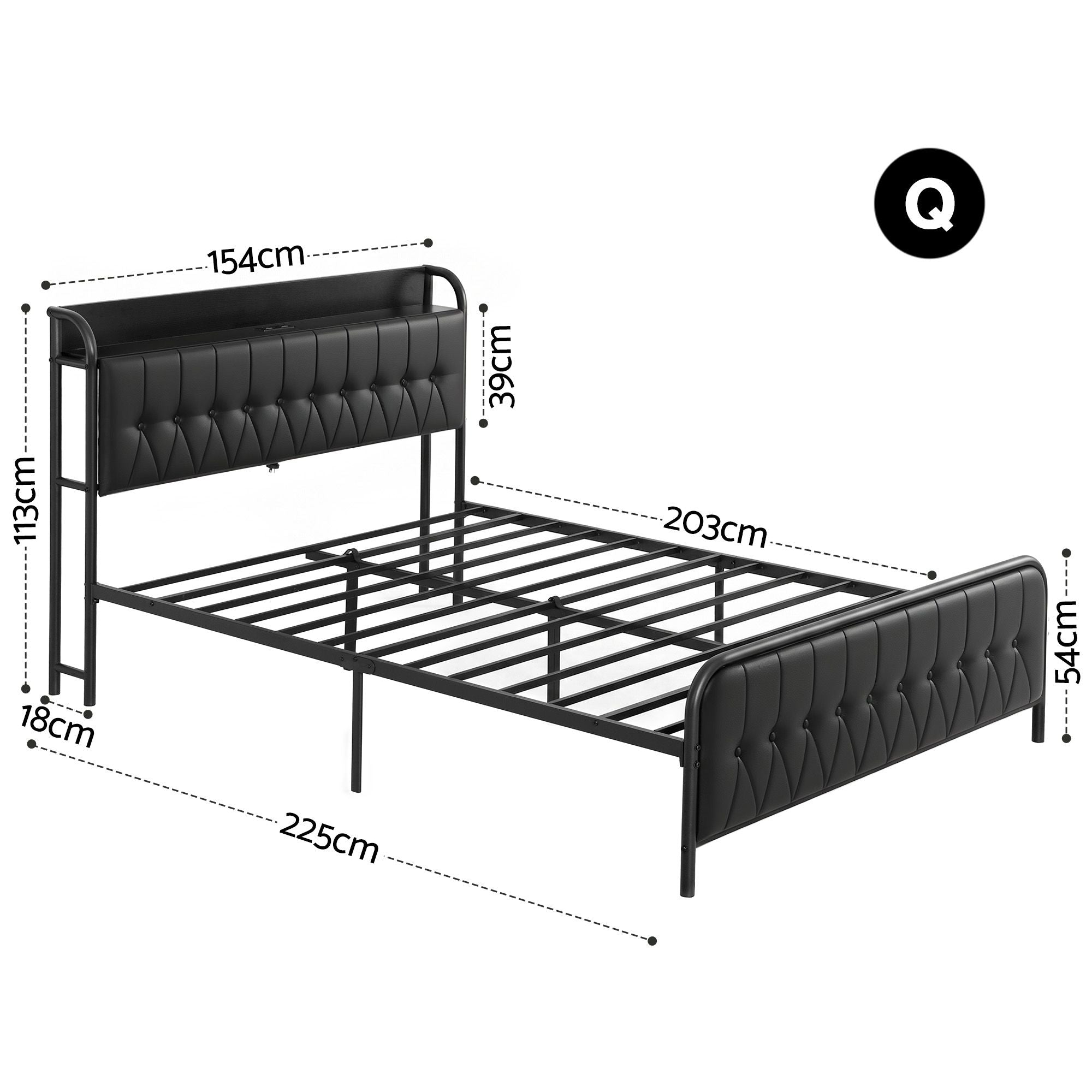 Queen Bed Frame with Storage Headboard SAA Certified Charging Station