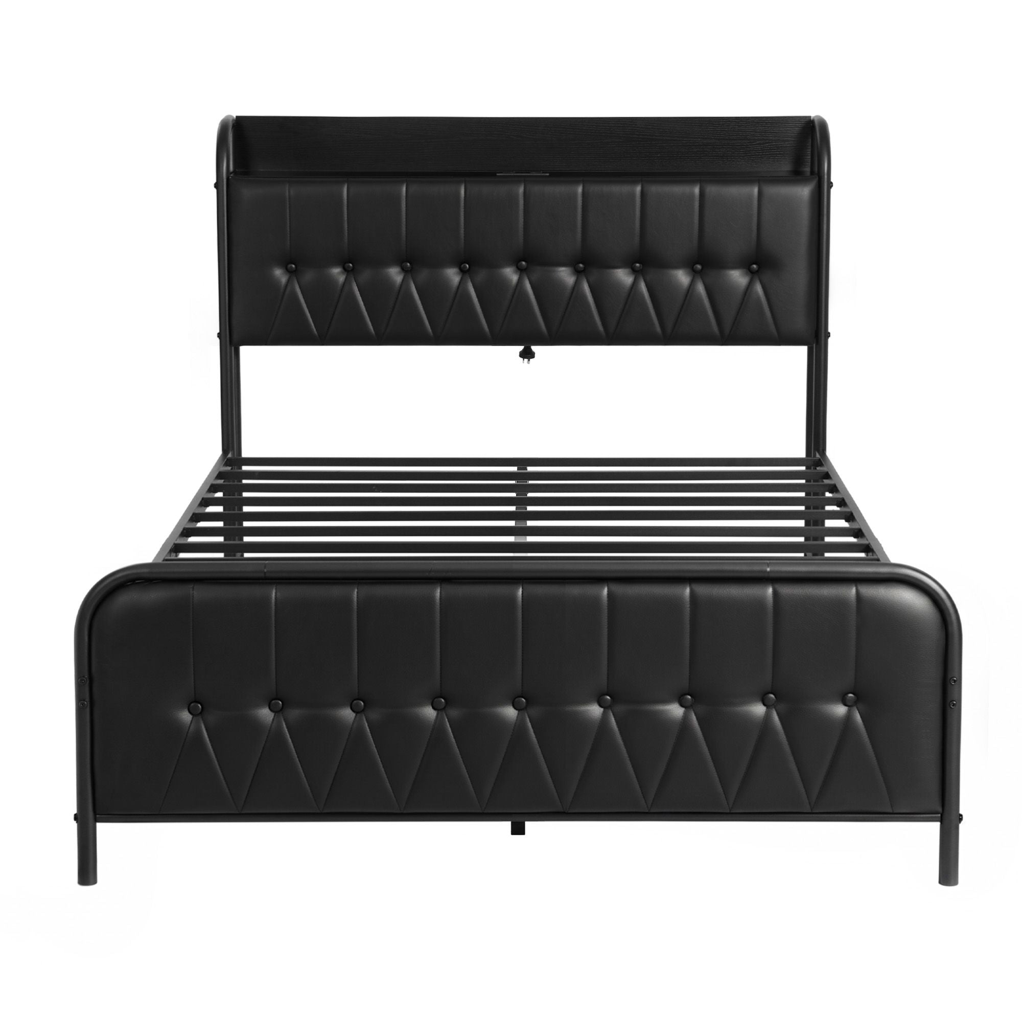 Queen Bed Frame with Storage Headboard and SAA Certified Charging Station - PU Leather