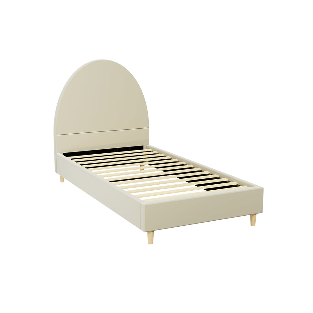 Ella Arched Single Bed Frame Cream Velvet with wooden slats, arched headboard, and light wooden legs for bedroom furniture by Bedzy
