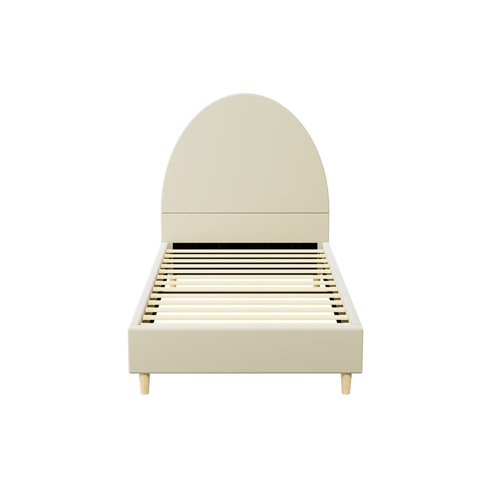 Ella Arched Single Bed Frame Cream Velvet with wooden slats and curved headboard, part of bedroom furniture collection by Bedzy