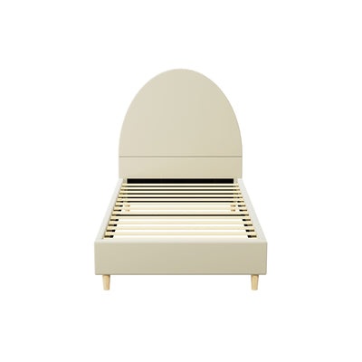 Ella Arched Single Bed Frame Cream Velvet with wooden slats and curved headboard, part of bedroom furniture collection by Bedzy