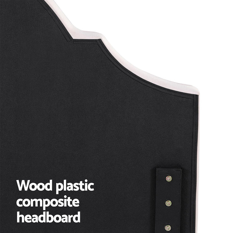 Iris Queen Bed with Scalloped Velvet Headboard – Beige showing close-up of wood plastic composite headboard back panel