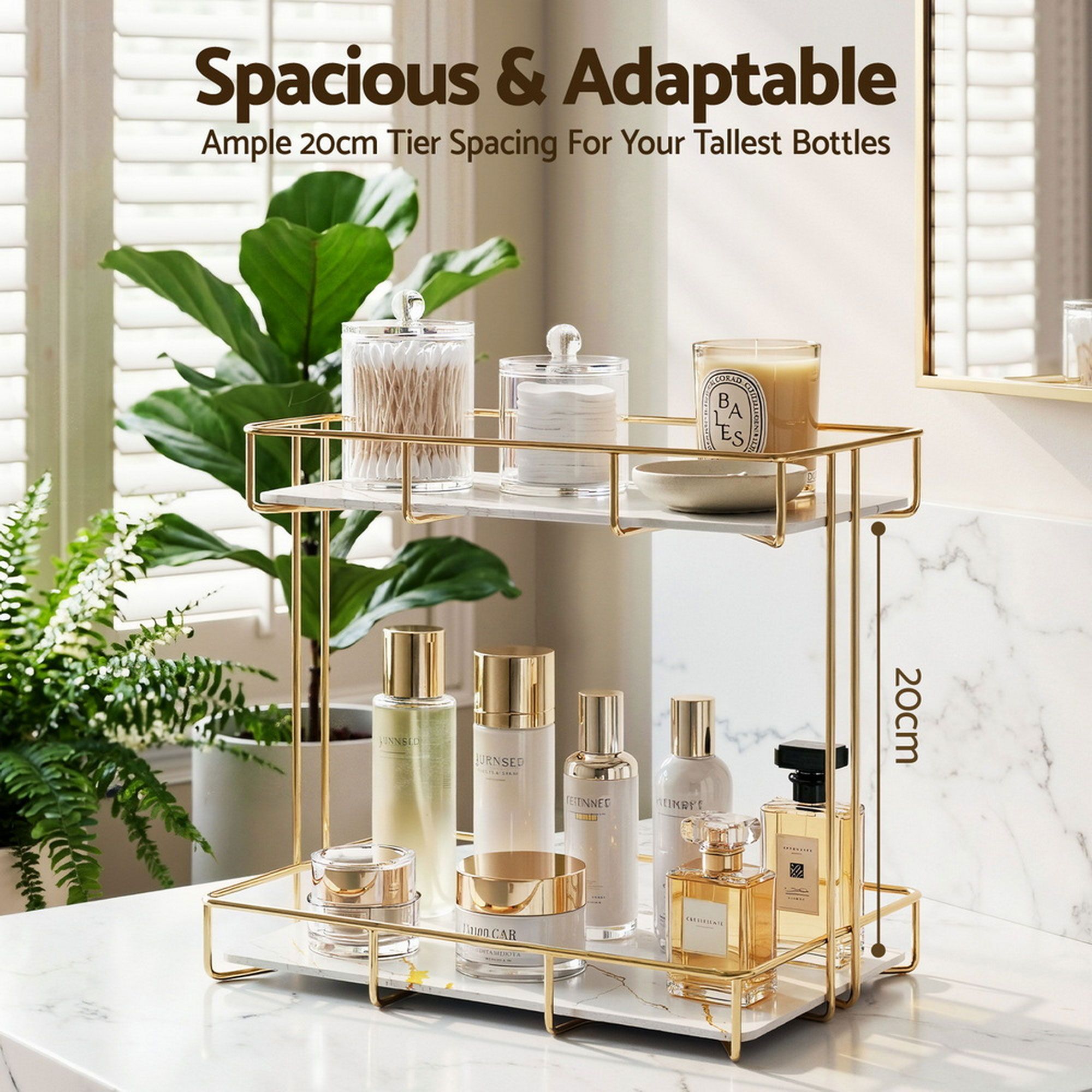 2-Tier Bathroom Corner Storage Rack 2 Pack with Marble Look - Gold