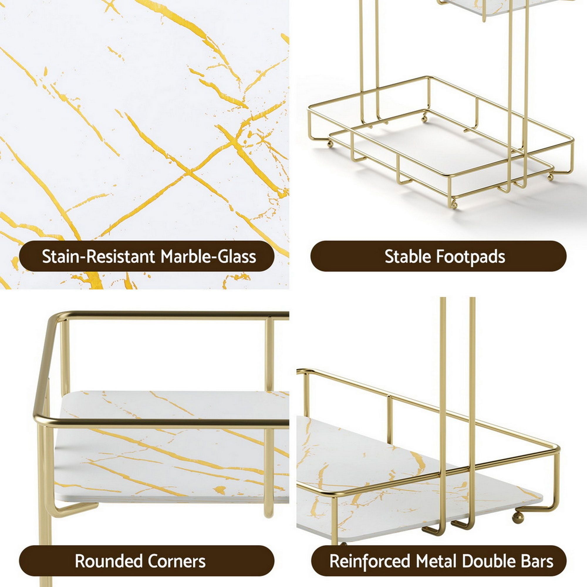 2-Tier Bathroom Corner Storage Rack 2 Pack with Marble Look - Gold