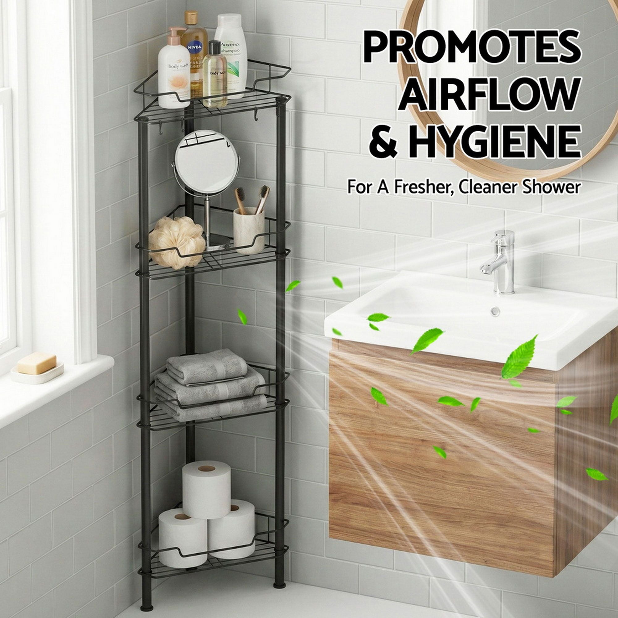 2x Floor Standing Shower Caddy 4 Tier Rustproof Bathroom Storage