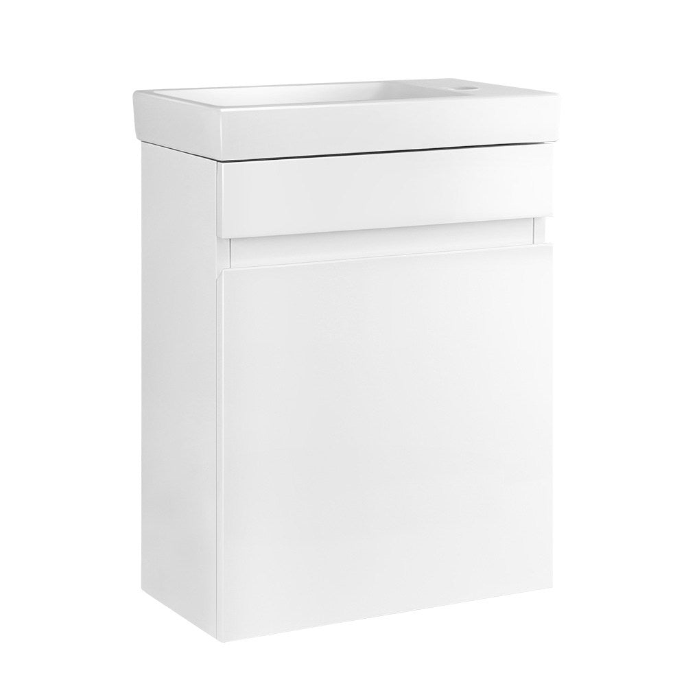 Vanity Unit 400mm with Basin White featuring a high-gloss finish and compact MDF cabinet for modern bathrooms