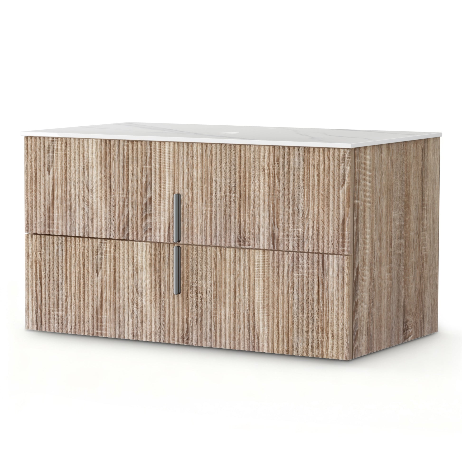 Vanity Unit 900mm Bathroom Cabinet Storage Wall Hung Timber Front Pine with textured wood finish and minimalist handle