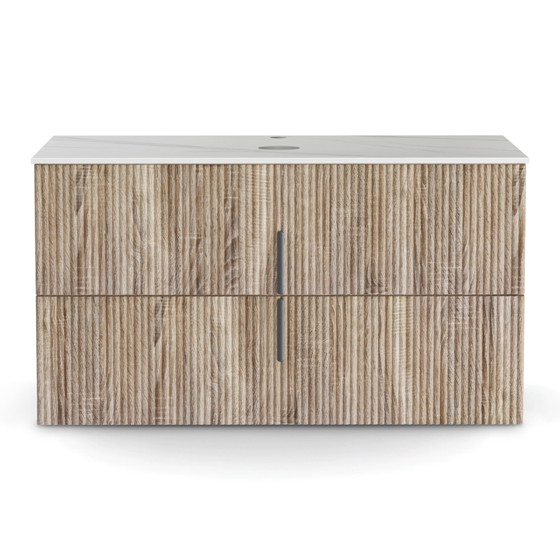 Vanity Unit 900mm Bathroom Cabinet Storage Wall Hung Timber Front Pine with textured pine finish and white countertop against white background