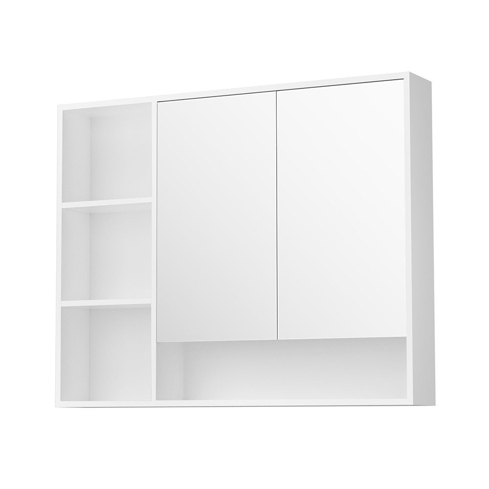 Bathroom Mirror Cabinet 100CM Vanity Medicine Wall Mounted Storage White with mirror doors and open shelving on white background