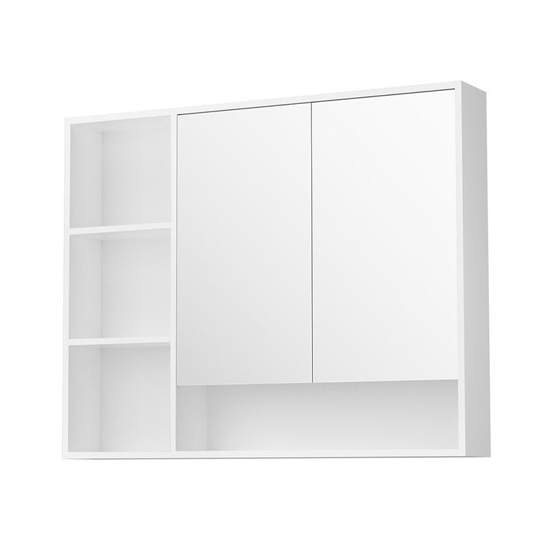 Bathroom Mirror Cabinet 100CM Vanity Medicine Wall Mounted Storage White with mirror doors and open shelving on white background
